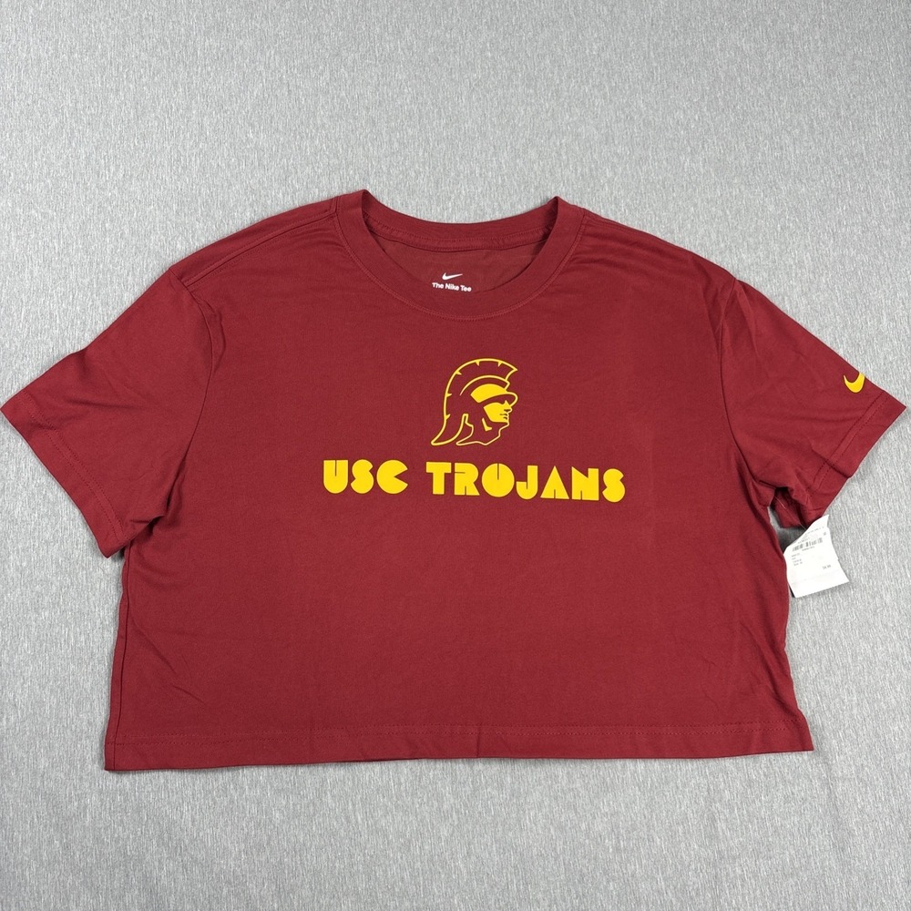 USC Trojans Nike Women's Athletic Dri-FIT Cropped Loose T-Shirt Cardinal - Sz M - Picture 2 of 12